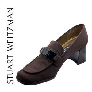 Stuart Weitzman Brown Buckle Block Heel Shoes‎